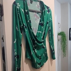 Ann Taylor Green Wrap Top